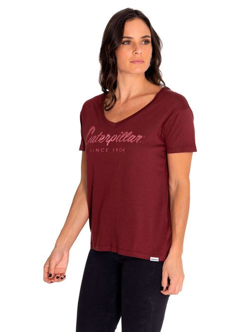 Remera para MUJER CAT SCRIPT V NECK TE CARMENERE-TONAL META